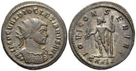 Diocletian (AD 284-305).
Antoninianus
(AE, 23 mm, 3.77 g)
AD 288, Ticinum.

IMP C VAL DIOCLETIANVS AVG Bust of Diocletian right, radiate and cuir...