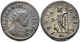 Maximianus, first reign (AD 286-305).
Antoninianus
(AE, 23 mm, 4.13 g)
AD 290-291, Lugdunum.

IMP MAXIMIANVS AVG Bust of Maximianus right, radiat...