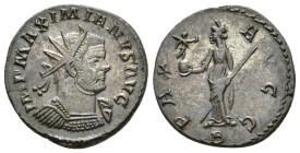 Maximianus, first reign (AD 286-305).
Antoninianus
(AE, 21 mm, 4.19 g)
AD 290-294, Lugdunum.

IMP MAXIMIANVS AVG Bust of Maximianus right, radiat...