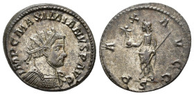 Maximianus, first reign (AD 286-305).
Antoninianus
(AE, 23 mm, 4.58 g)
AD 289, Lugdunum.

IMP C MAXIMIANVS P AVG Bust of Maximianus right, radiat...