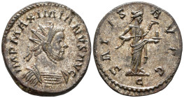 Maximianus, first reign (AD 286-305).
Antoninianus
(AE, 23 mm, 4.48 g)
AD 290-294, Lugdunum.

IMP MAXIMIANVS AVG Bust of Maximianus right, radiat...