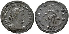 Maximianus, second reign (AD 307-308).
Follis
(AE, 27 mm, 6.31 g)
AD 307-308, Treveri.

IMP C VAL MAXIMIANVS P F AVG Bust of Maximianus right, la...