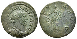 Carausius (AD 286-293).
Antoninianus
(AE, 22 mm, 3.93 g)
AD 286-293, uncertain mint.

IMP CARAVSIUS P AVG Bust of Carausius right, radiate, drape...