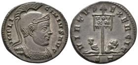 Licinius I (AD 308-324).
Follis
(AE, 19 mm, 3.11 g)
AD 319-320, Ticinum.

IMP LICINIVS AVG Bust of Licinius I right, helmeted and cuirassed. / VI...