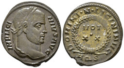 Licinius I (AD 308-324).
Follis
(AE, 20 mm, 2.87 g)
AD 321, Aquileia.

IMP LICINIVS AVG Head of Licinius I right, laureate. / DOMINI N LICINI AVG...