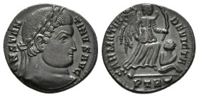 Constantine I (AD 307/310-337).
Follis
(AE, 18 mm, 3.03 g)
AD 323-324, Treveri.

CONSTANTINVS AVG Head of Constantine I right, laureate. / SARMAT...