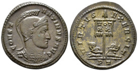 Constantine I (AD 307/310-337).
Follis
(AE, 20 mm, 3.97 g)
AD 319-320, Ticinum.

CONSTANTINVS AVG Bust of Constantine I right, helmeted and cuira...