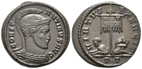 Constantine I (AD 307/310-337).
Follis
(AE, 19 mm, 4.17 g)
AD 319-320, Ticinum.

CONSTANTINVS AVG Bust of Constantine I right, helmeted and cuira...