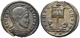 Constantine I (AD 307/310-337).
Follis
(AE, 19 mm, 2.97 g)
AD 319-320, Ticinum.

CONSTANTINVS AVG Bust of Constantine I right, helmeted and cuira...