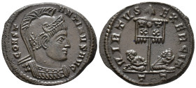 Constantine I (AD 307/310-337).
Follis
(AE, 20 mm, 3.51 g)
AD 319-320, Ticinum.

CONSTANTINVS AVG Bust of Constantine I right, helmeted and cuira...