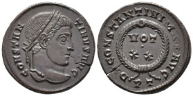 Constantine I (AD 307/310-337).
Follis
(AE, 18 mm, 2.80 g)
AD 320-321, Ticinum.

CONSTANTINVS AVG Head of Constantine I right, laureate. / D N CO...