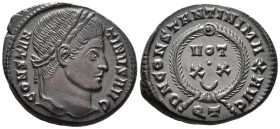 Constantine I (AD 307/310-337).
Follis
(AE, 20 mm, 3.49 g)
AD 322-325, Ticinum.

CONSTANTINVS AVG Head of Constantine I right, laureate. / D N CO...