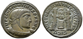 Constantine I (AD 307/310-337).
Follis
(AE, 18 mm, 2.98 g)
AD 318-319, Siscia.

IMP CONSTANTINVS P F AVG Bust of Constantine I right, helmeted an...