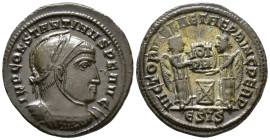 Constantine I (AD 307/310-337).
Follis
(AE, 19 mm, 3.23 g)
AD 318-319, Siscia.

IMP CONSTANTINVS P F AVG Bust of Constantine I right, helmeted an...