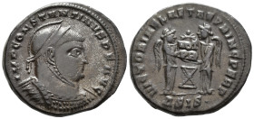 Constantine I (AD 307/310-337).
Follis
(AE, 20 mm, 4.31 g)
AD 319, Siscia.

IMP CONSTANTINVS P F AVG Bust of Constantine I right, helmeted and cu...