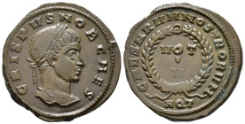 Crispus, Caesar (AD 316-326).
Follis
(AE, 20 mm, 3.78 g)
AD 320-321, Aquileia.

CRISPVS NOB CAES Head of Crispus right, laureate. / CAESARVM NOST...