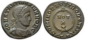 Constantine II, Caesar (AD 316-337).
Follis
(AE, 18 mm, 2.62 g)
AD 322-325, Ticinum.

CONSTANTINVS IVN NOB C Bust of Constantine II right, laurea...