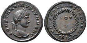 Constantine II, Caesar (AD 316-337).
Follis
(AE, 19 mm, 3.28 g)
AD 320-321, Siscia.

CONSTANTINVS IVN NOB C Head of Constantine II right, laureat...