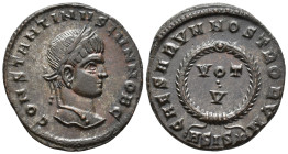 Constantine II, Caesar (AD 316-337).
Follis
(AE, 19 mm, 2.93 g)
AD 320-321, Siscia.

CONSTANTINVS IVN NOB C Head of Constantine II right, laureat...