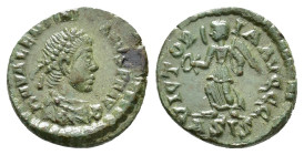 Valentinian II (AD 375-392).
Half-Centenionalis
(AE, 13 mm, 1.12 g)
AD 384-387, Siscia.

D N VALENTINIANVS P F AVG Bust of Valentinian II right, ...