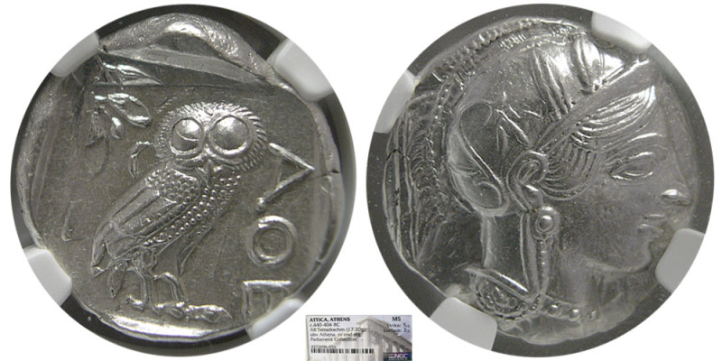 ATTICA, Athens. 440-404 BC. Silver Tetradrachm (17.20 gm; 23 mm). NGC MS. Head o...