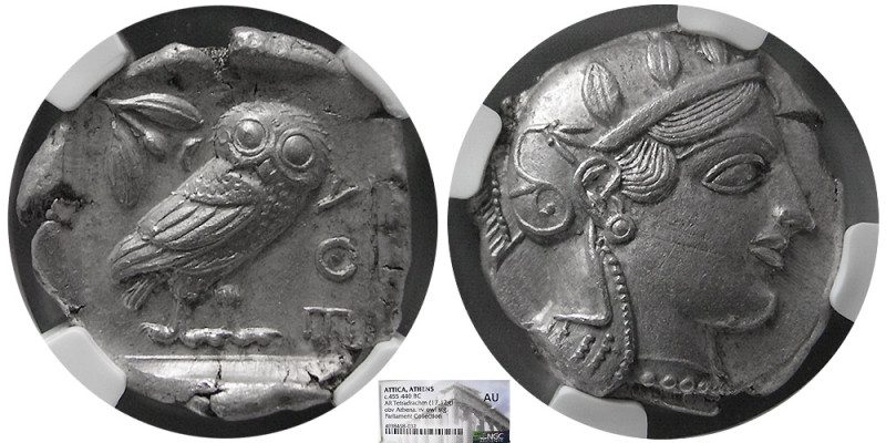 ATTICA, Athens. 455-440 BC. Silver Tetradrachm (17.12 gm; 23 mm). NGC-AU. Head o...