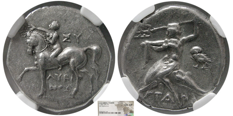 CALABRIA, Tarentum. Circa 280-240 BC. AR Nomos (didrachm). NGC-Choice VF. Nude y...