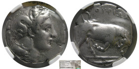 LUCANIA, Thurium. 4th. Century BC. AR Distater. NGC-Ch Fine.