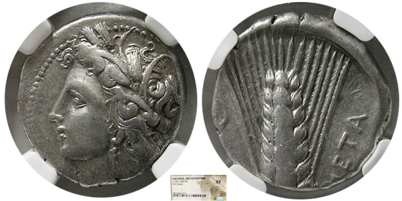 LUCANIA, Metapontum. Circa 330-280 BC. AR Stater. NGC-XF. Head of Demeter left, ...