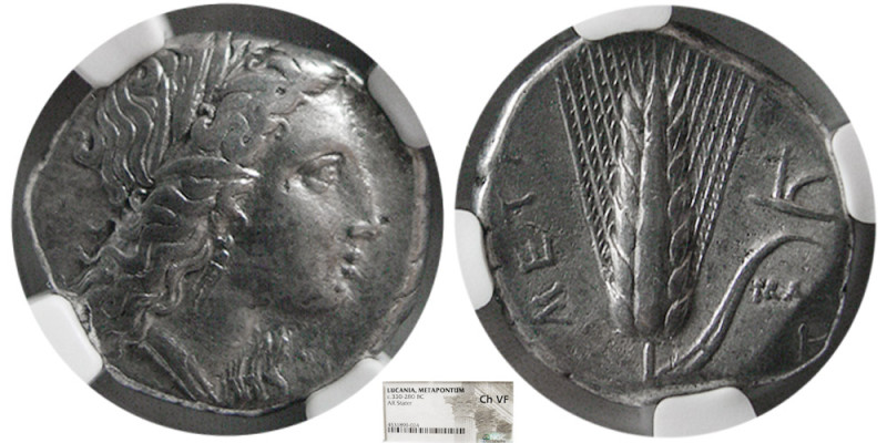 LUCANIA, Metapontum. Circa 330-280 BC. AR Stater. NGC-Choice VF. Wreathed head o...