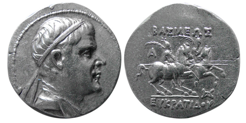 KINGS of BAKTRIA. Eukratides I. ca. 171-145 BC. AR Drachm (4.26 gm; 20 mm). Diad...