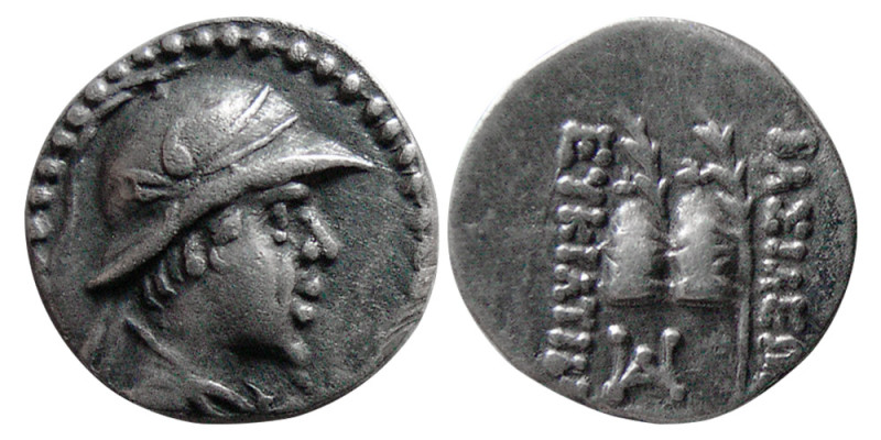 KINGS of BAKTRIA. Eukratides I. ca. 171-145 BC. AR Obol (0.67 gm; 10 mm). Diadem...