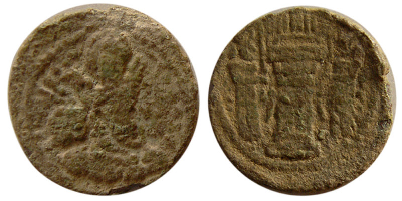SASANIAN KINGS, Shapur II, 302-379 AD. PB (Lead) Unit (1.60 gm; 15 mm). Obverse,...