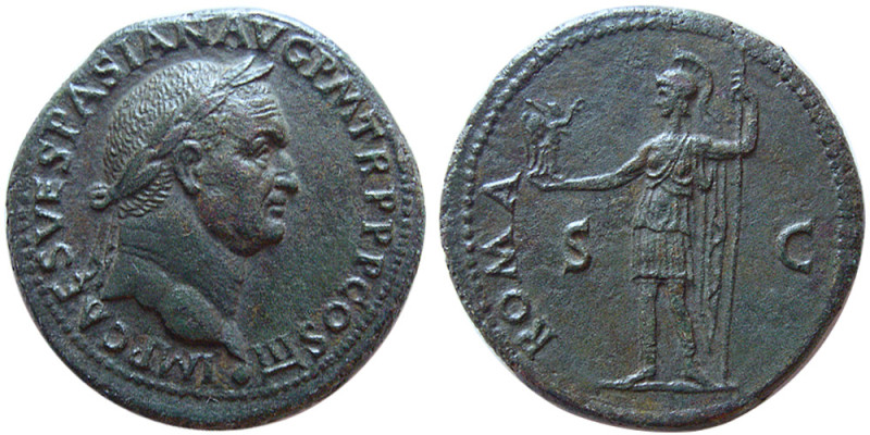 ROMAN EMPIRE; Vespasian. AD. 69-79. Æ Sestertius (23.22 gm; 33 mm). Rome mint, s...