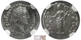 ROMAN EMPIRE; Antoninus Pius. AR Denarius. NGC-Choice AU.