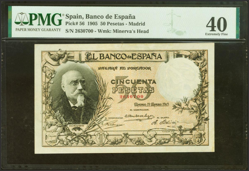 50 Pesetas. 19 de Marzo de 1905. Sin serie. (Edifil 2021: 312, Pick: 56). Raro, ...