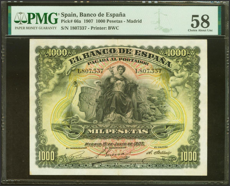 1000 Pesetas. 15 de Julio de 1907. Sin serie. (Edifil 2021: 322, Pick 66a). Rarí...