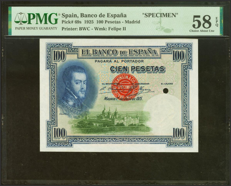 100 Pesetas. 1 de Julio de 1925. Sin numeración, sello en rojo de Bradbury y sin...