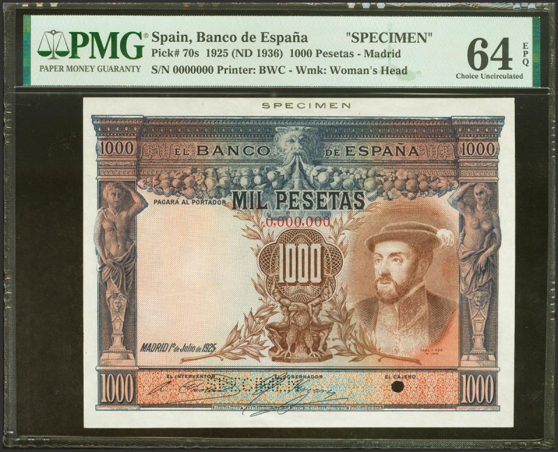 1000 Pesetas. 1 de Julio de 1925. Sin serie, numeración 0,000,000, sin la firma ...