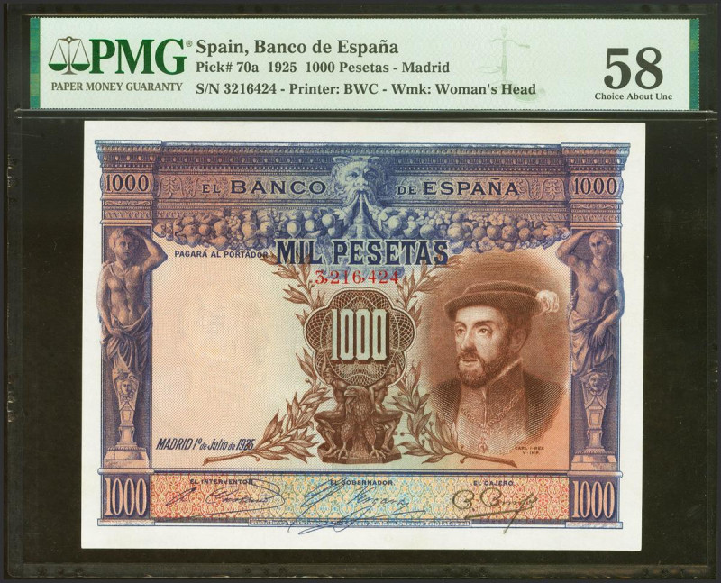 1000 Pesetas. 1 de Julio de 1925. Sin serie y numeración anterior a 3646000 (est...