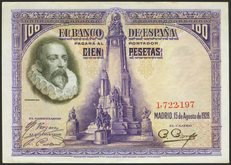 100 Pesetas. 15 de Agosto de 1928. Sin serie. (Edifil 2021: 355, Pick: 76a). Con...