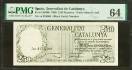 2´50 Pessetes. 25 de Septiembre de 1936. Generalitat de Catalunya. Serie A, en negro. (Edifil 2021: 372, Pick: S591b). Raro en esta calidad. SC. Encap...