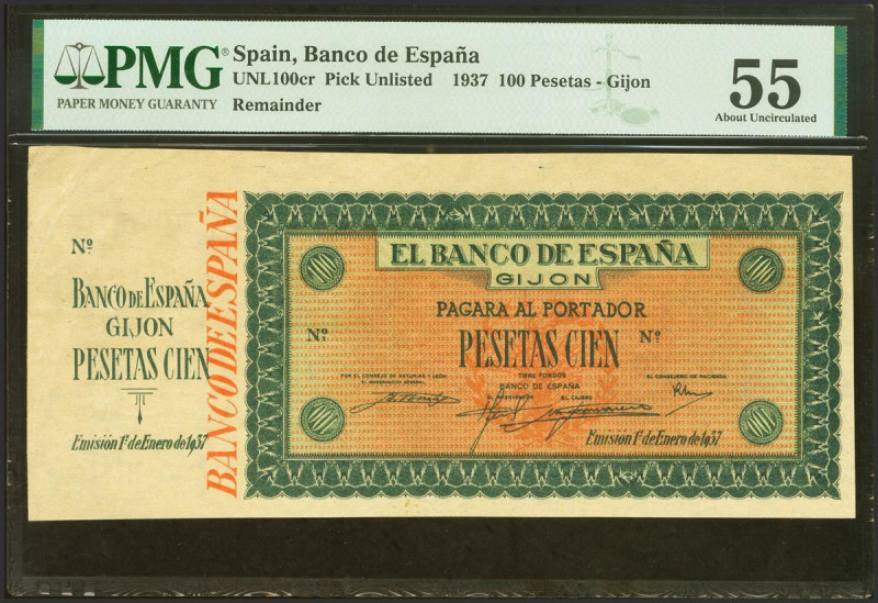 100 Pesetas. NO EMITIDO. 1 de Enero de 1937. Banco de España, Gijón. Sin serie y...