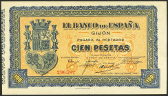 100 Pesetas. Septiembre 1937. Asturias y León. Sin serie. (Edifil 2021: 399, Pick: S580). Conserva todo su apresto original. SC-.