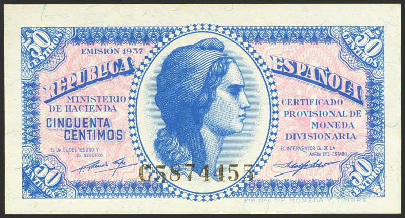 50 Céntimos. 1937. Serie C, última serie emitida. (Edifil 2021: 391a, Pick: 93)....