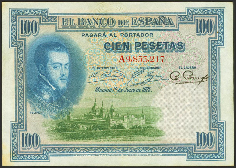 100 Pesetas. 1 de Julio de 1925. Serie A y sello en seco GOBIERNO PROVISIONAL DE...