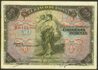 Conjunto de 4 billetes del 25 pesetas (1), 50 Pesetas (3) emitidos 24 de Septiembre de 1906, 15 de Julio de 1907 y 15 de Agosto de 1928, respectivamen...