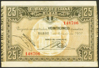 Conjunto de 4 billetes del Banco de España, todos ellos emitidos entre 1925 y 1936 y con diversos sellos en seco o de caucho, en diferentes calidades....