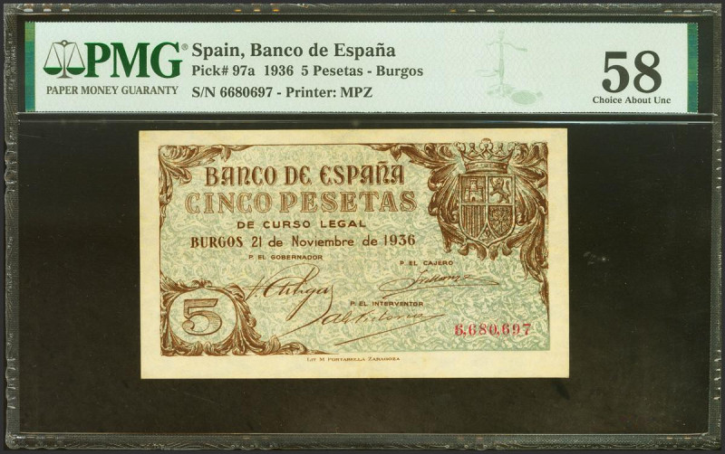 5 Pesetas. 21 de Noviembre de 1936. Sin serie. (Edifil 2021: 417, Pick: 97a). Ra...