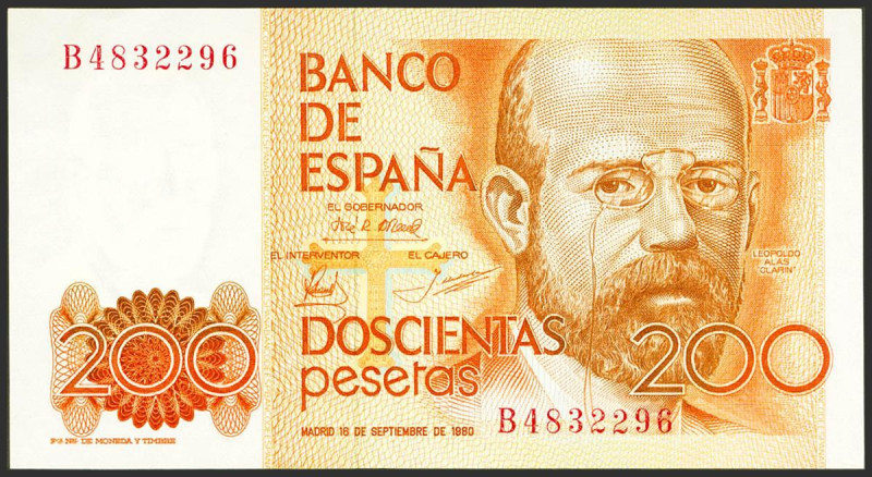 200 Pesetas. 16 de Septiembre de 1980. Serie B. (Edifil 2021: 480a, Pick: 156). ...